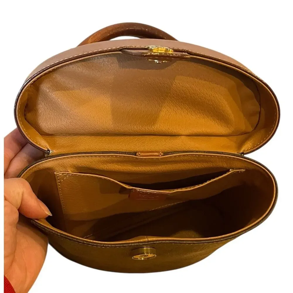 CELINE Brown Leather Satchel Purse bag Top Handle Vanity Macadam Vintage